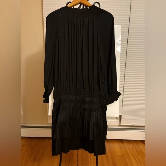 ANTHROPOLOGIE CURRENT AIR Satin Black Coquette Stylish Chic Pleated Mini Dress - Picture 5 of 7